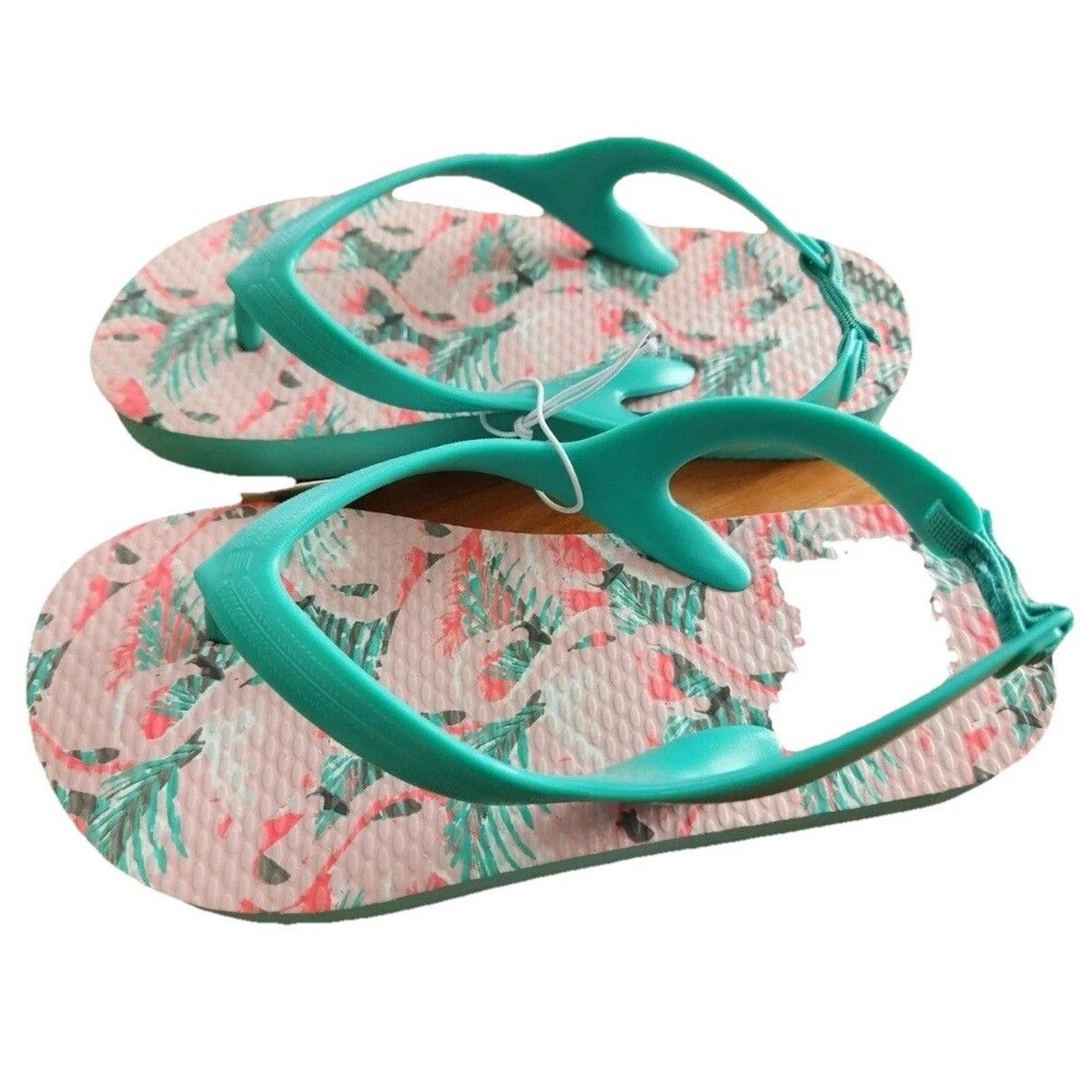 Toddler 7 Flip Flops PINK TEAL Flamingo Sandals NEW Old Navy Kid